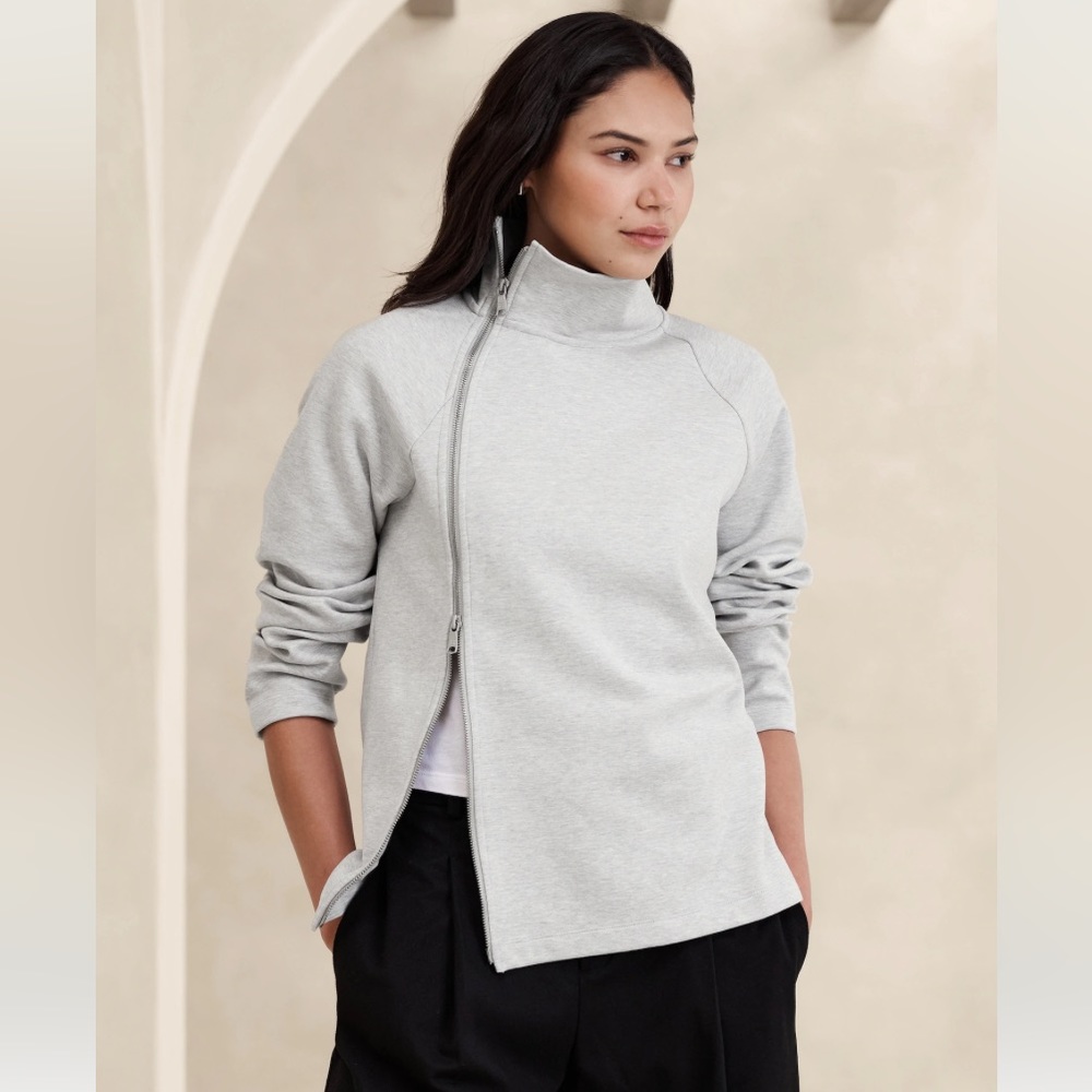 Banana Republic Two-Way Zipper Sweatshirt - Gray Heather